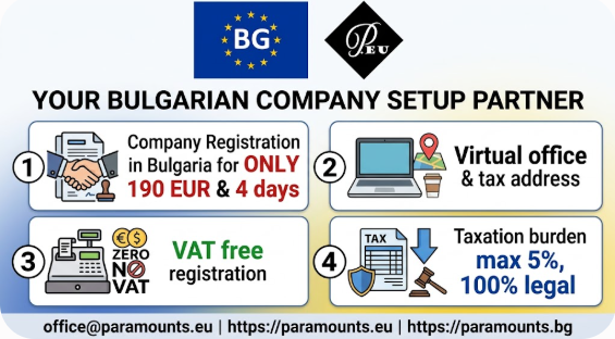Legal Framework & Business Structures: Choosing the Right Entity in Bulgaria (Part I)
Understanding the legal foundations under the Bulgarian Commercial Act (Търговски закон). We examine the primary corporate structures available to foreign investors, focusing on the Single-Person Limited Liability Company (EOOD) and the standard Limited Liability Company (OOD). Learn how ownership, liability, and governance are defined.

01:05 - Legal Framework & Business Structures: Choosing the Right Entity in Bulgaria (Part II)
A comparison between LLC structures (OOD/EOOD) and Joint Stock Companies (AD/EAD) for larger-scale ventures or capital-raising models. We discuss minimum share capital requirements—starting as low as 2 BGN (~1 EUR) for an OOD/EOOD—along with shareholder residency rules and directorship requirements.

01:26 - Step-by-Step Incorporation Process: Requirements, Bank Accounts, and Filing (Part I)
The practical setup process: selecting a unique company name, drafting the Memorandum and Articles of Association, obtaining notarized documents (specimen signatures and consent forms), and setting up local registered address details.

01:47 - Step-by-Step Incorporation Process: Requirements, Bank Accounts, and Filing (Part II)
Navigating the legal procedures for opening a dedicated capital accumulation bank account (набирателна сметка), completing KYC/AML compliance checks for non-resident directors, and submitting the official filing to the Bulgarian Registry Agency (Търговски регистър).

02:08 - Bulgarian Corporate Tax System: 10% Flat Rate, VAT Registration, and Compliance
An in-depth breakdown of Bulgaria’s tax regime under the Corporate Income Tax Act (CITA). We discuss the statutory 10% flat corporate income tax, dividend tax regimes, mandatory vs. voluntary EU VAT registration under the Value Added Tax Act (VATA), VIES reporting, and annual accounting compliance obligations.

https://paramounts.bg/en/services-for-companies-in-bulgaria/company-incorporation-in-bulgaria/

https://paramounts.bg/en/services-for-companies-in-bulgaria/financial-accounting/

https://paramounts.bg/en/services-for-companies-in-bulgaria/taxes/

https://paramounts.bg/en/services-for-companies-in-bulgaria/annual-closing/

https://paramounts.bg/en/home/
